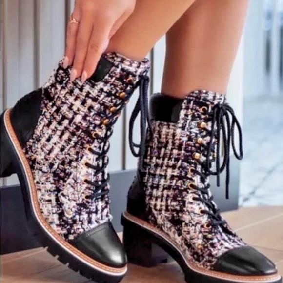 Tory Burch Shoes - Tory Burch Multicolor Black Miller Tweed Boots Booties Woman’s  size 6